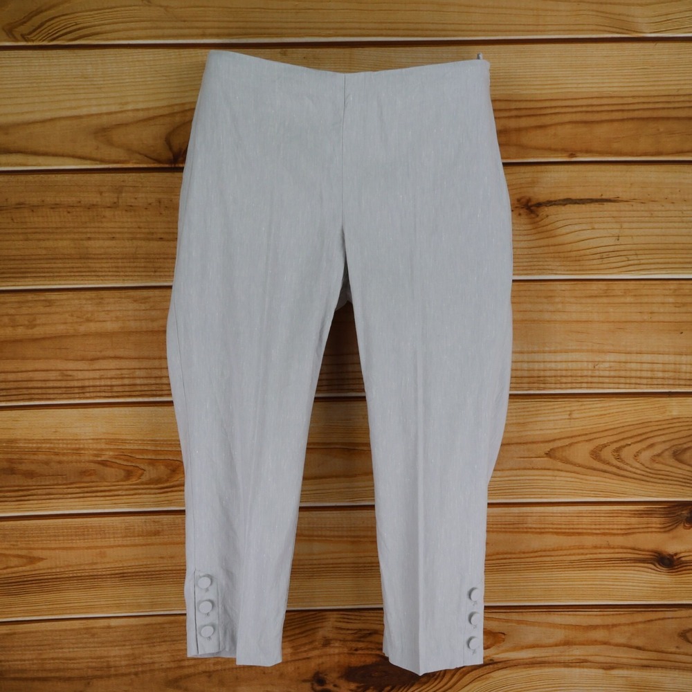 J. Jill Linen Pants Womens Size PM Gray Stretch Waist Zip Closure Capri Length